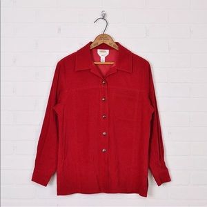 Talbots Red Faux Suede Stretch Lightweight Button Up Shirt Jacket Top PP PS P S